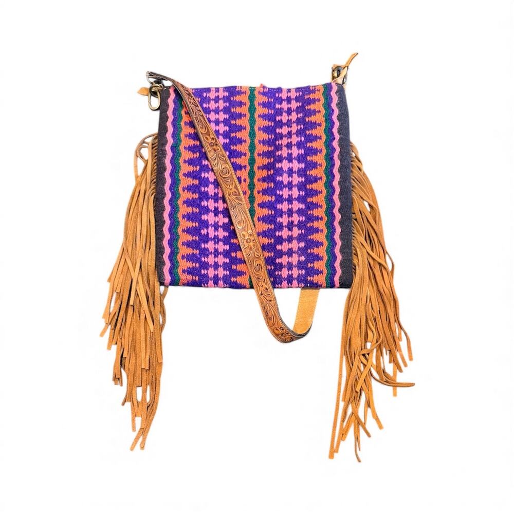 Sunrise Saddle Blanket Crossbody with Suede Fringe Purse Bag